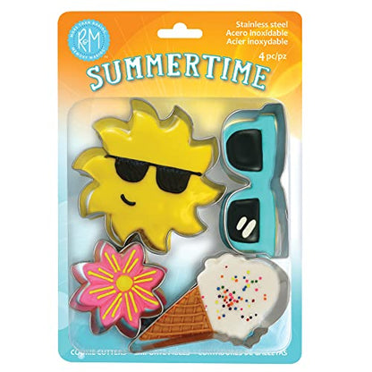 R&M Summer Time Cookie Cutters, Ice Cream Cone, Sun, Sunglasses, Ice Cream Cone Cookie Cutter Set, 4-Piece, Silver