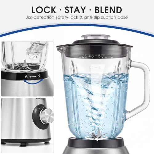 REXYHOME 700W Blender with 50oz Glass Jar, Countertop Blenders for Kitchen