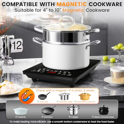 EABOSON Portable Induction Cooktop 8 Cooking Modes, 2200W Electric Countertop Touch Panel with Timer, 8 Temp Levels, Low Noise Hot Plate Countertop Burner Stove