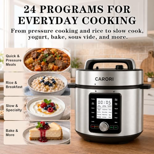 CARORI 8QT Electric Pressure Cooker, 24 Programs, Touch and Dial Control