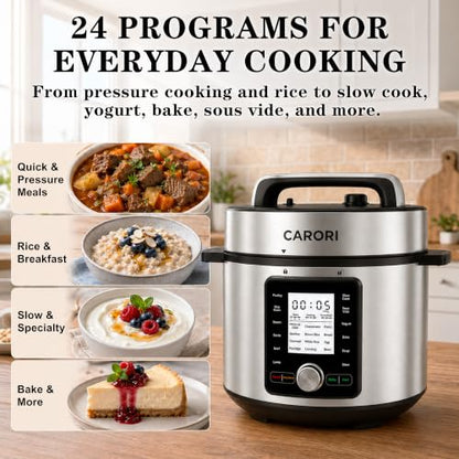 CARORI 8QT Electric Pressure Cooker, 24 Programs, Touch and Dial Control