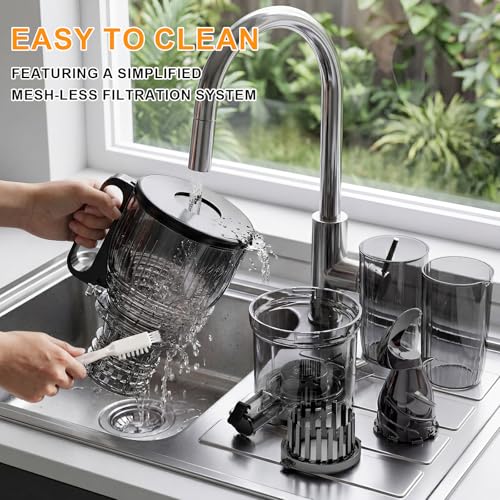 KIAMITH 300W Cold Press Juicer with 5.8" Extra-Large Feed Chute, Slow Masticating Juicer Machines for Fruits and Vegetables, High Juice Yield, Easy to Clean, Family Use, BPA Free (Black & Grey)