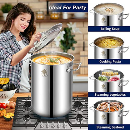 ARC 32QT Stainless Steel Stock pot 6-Piece For Seafood Boil Pot with Basket and Steamer Rack,Cookware for Crawfish Crab Shrimp Lobster Boiling Pot, Turkey Fryer Pot, Tamale Steamer Pot with Strainer