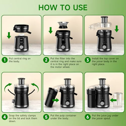 Juicer Machine, 500W Centrifugal Juicer Extractor with 3 Speed & Wide Mouth 3” Feed Chute for Fruit Vegetable, High Yield Juicer Included Cleaning Brush for Easy to Clean, Black