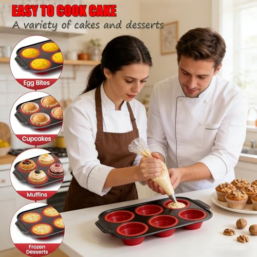 Silicone Muffin Pan, 6-Cup Nonstick Silicone Muffin Pans for Baking, Food-Grade Cupcake Pan for Oven, Microwave, Dishwasher Safe, BPA-Free Silicone Baking Mold for Muffins, Cupcakes, Egg Muffins