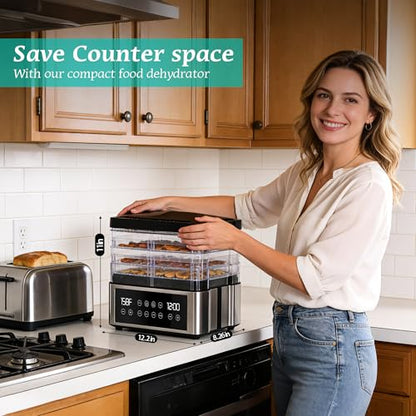 Tupoyi Food Dehydrator, One-Touch Dehydrator with Automatic Temperature Control 5 BPA-Free 11.4" Trays for Jerky, Dog Treats, Herbs, Meat, Fruit, and Yogurt