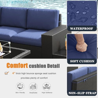 KHOLH Patio Furniture Set with Fire Pit Table, 13 Pieces Outdoor All-Weather Wicker Conversation Sectional Chair Sofa Set
