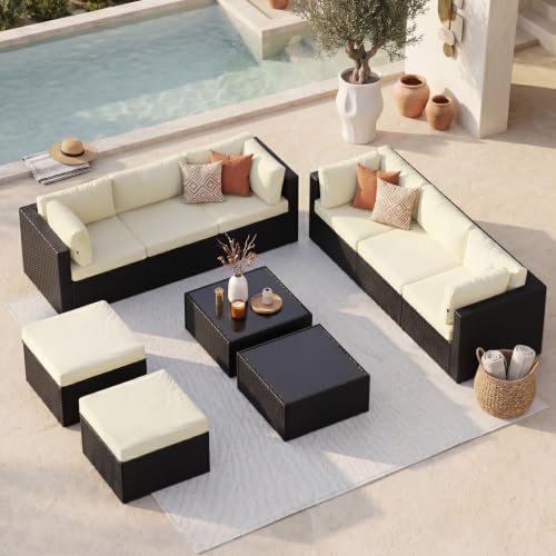 LazySunsets Patio Furniture Set, Outdoor Sectional Sofa (10-Piece/Oatmeal)