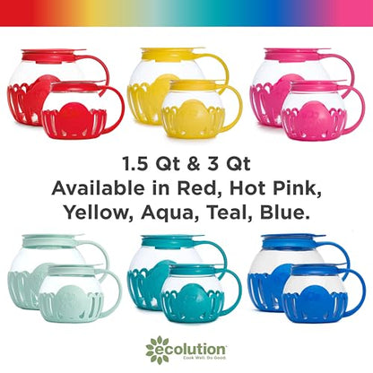 Ecolution Patented Micro-Pop Microwave Popcorn Popper with Temperature Safe Glass, 3-in-1 Lid Measures Kernels and Melts Butter, Made Without BPA, Dishwasher Safe, 1.5-Quart, Pink
