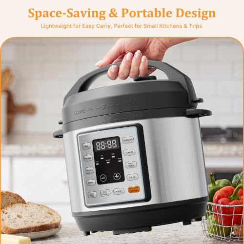NEWBULIG 10-In-1 Electric Pressure Cooker, 3 Quart Multi Cooker for Rice, Stew and Steam, Small Programmable Stainless Steel Pot with Slow Cook Function and Ceramic Inner Pot