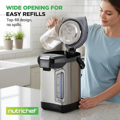 NutriChef Digital Water Boiler and Warmer - 4L/4.23 Qt Stainless Electric Hot Water Dispenser w/ LCD Display, Rotating Base, Keep Warm, Auto Shut Off, Safety Lock, Instant Heating for Coffee & Tea