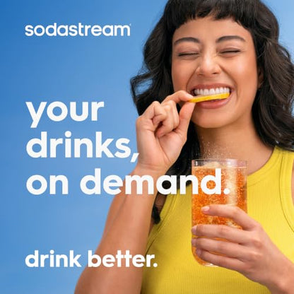 Sodastream Fresh | Soda Machine Sparkling Water Maker Value Bundle (Black) With 2x 60L CO2 Canisters, 1x Carbonating Bottle, 1x Fizz & Go Cool Metal Bottle (Storm) and 3x Zero Flavors
