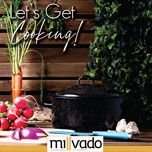 Millvado Granite 5 Qt Stockpot, Nonstick Soup Pot With Lid, Speckled Enamel Ware Cookware, Large Stock Pot For Boiling and Cooking, Big Granite Cooking Pot for Stovetop, Campfire, Outdoor Stove