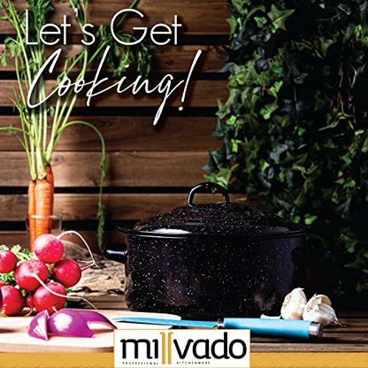 Millvado Granite 5 Qt Stockpot, Nonstick Soup Pot With Lid, Speckled Enamel Ware Cookware, Large Stock Pot For Boiling and Cooking, Big Granite Cooking Pot for Stovetop, Campfire, Outdoor Stove