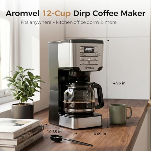 Aromvel 12-Cup Drip Coffee Maker Programmable, Adjustable Brew Strength