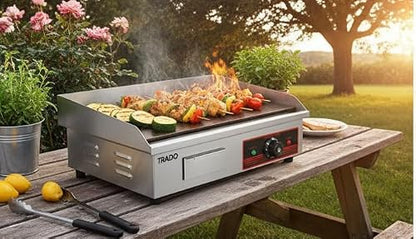 Commercial Electric Griddle 22 inch Adjustable Temp Control, Countertop Flat Top Electric Grill, heavy Duty healthy Stainless Steel Griddle BBQ Grill 55cm,Flat Top Grill for Restaurants