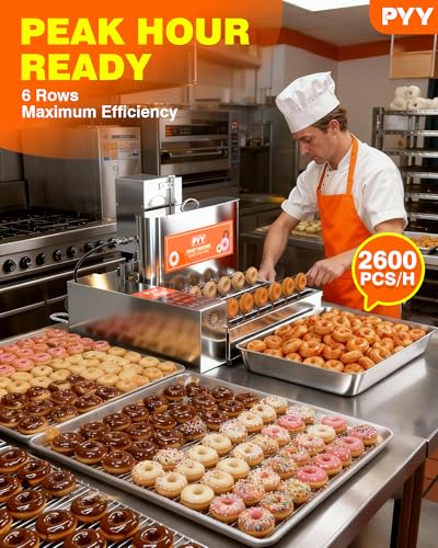 PYY Commercial Automatic Donut Maker Machine, 1800W 6 Rows, 2600 PCS/Hr