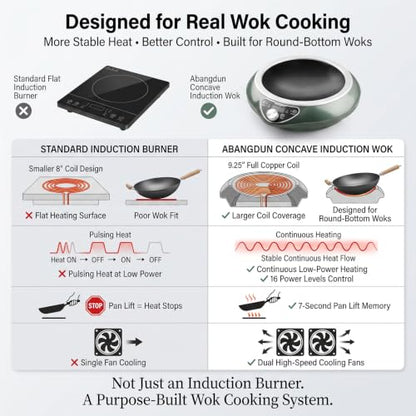ABangDun 1700W Concave Induction Wok Burner, 120V Electric Wok Cooker