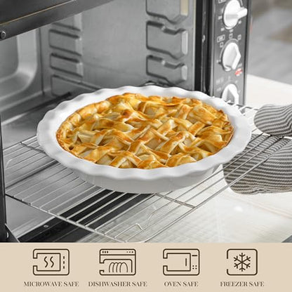 MALACASA Ceramic Pie Pan Set of 2, 9 inch, 40 oz Round Pie Dishes with Fluted Edges, Non Stick, For Quiche, Apple Pies, Pot Pies & More