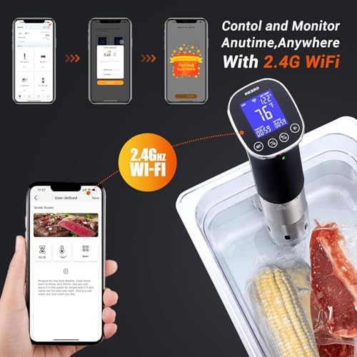 INKBIRD WiFi Immersion Circulator for Sous Vide, IPX7 Waterproof 1000W Sous Vide Cooker, Accurate Sous Vide Machine with Free App Recipes, Stainless Steel Immersion Cooker & Sous Vide Circulator