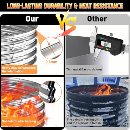 60 Inch Fire Pit Ring 5FT Galvanized Steel, 12" Raised Heavy Duty Wood Burning Fire Pits&Outdoor Fireplace, Heat Resistant Campfire Ring with Spark Guard, for Outdoor Backyard, Patio & Camping Use