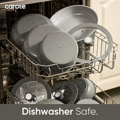 CAROTE 27pcs Ceramic Cookware Set Nonstick, Pots and Pans Set Non Stick, Non Toxic Cookware Detachable Handles, Dishwasher/Oven Safe, RV/Camping Cookware with Kitchen Utensils, Gray