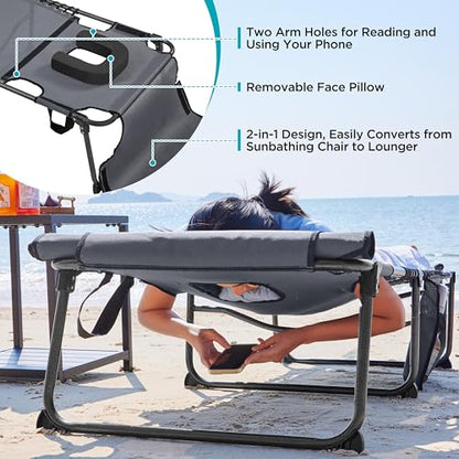 Yaheetech 5 Position Folding Tanning Chair, Outdoor Chaise Lounge Chair with Pad for Beach Patio Poolside Lawn(Gray)