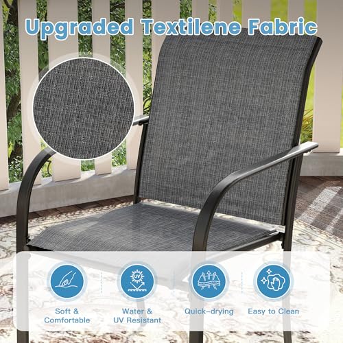 DIFY 7 Pieces Patio Dining Set for 6, Patio Furniture Includes Grey Stackable Sling Outdoor Chairs and 59.2" Rectangle Metal Black Table