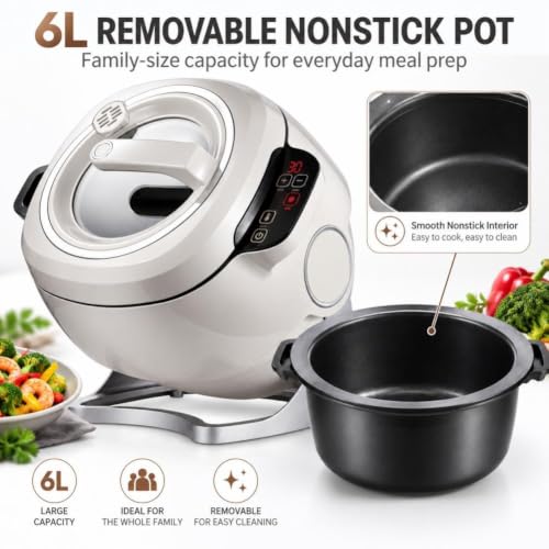 2000W Electric Wok Cooking Robot, 6L Automatic Stir Fry Machine