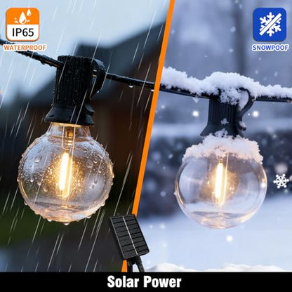 Nisocy 25FT Solar String Lights Outdoor Waterproof with Remote & Timer, LED Shatterproof G40 Bulbs, Solar Powered Patio Lights for Outside Decor, Backyard, Porch, Garden, Wedding