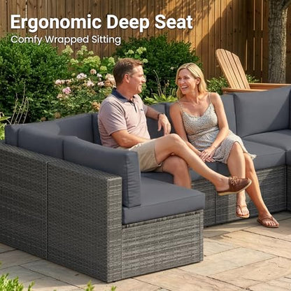 7 Pieces Wicker Patio Furniture Set - Patio Sofa and Chair for All Weather