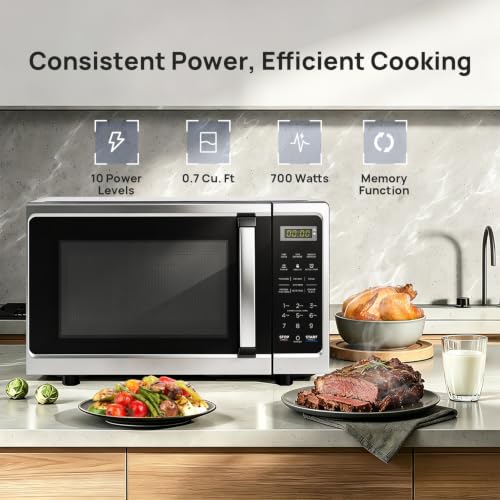 Smad Microwave Countertop Oven, Small Mini Ovens 700 Watt, 10 Power Levels Microwaves with 6 Cooking Presets for Dorm, Small Space, Tiny Room, RV, Child Lock, Compact 0.7 cu ft Microondas, Black