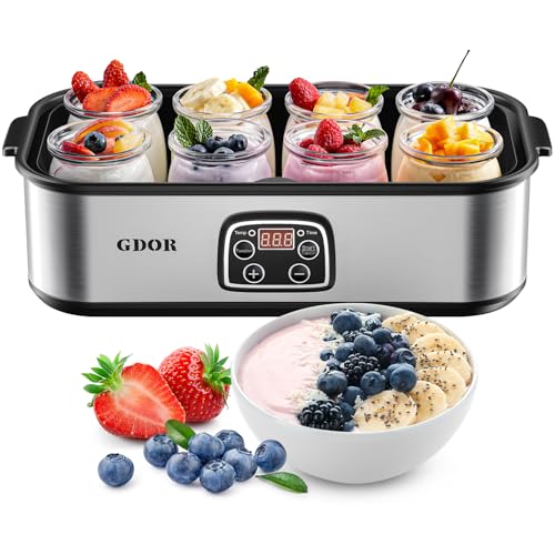 GDOR Yogurt Maker with Adjustable Temp and 48H Timer, 8 BPA-Free Glass Jars