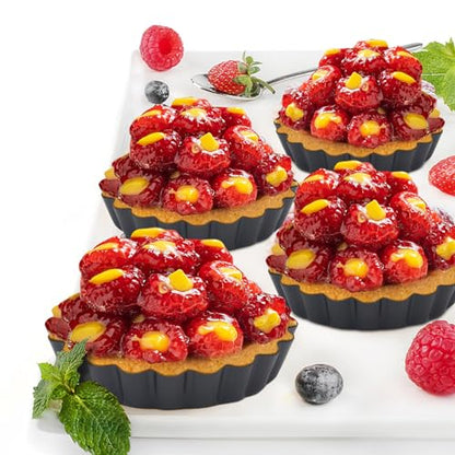 Urxirha 6 Pack Mini Fluted Tart Pans 4 Inch with Removable Bottom, Nonstick Quiche Pan with Silicone Basting Pastry Brush for Baking Treats, Pie, Quiches, Tartlets
