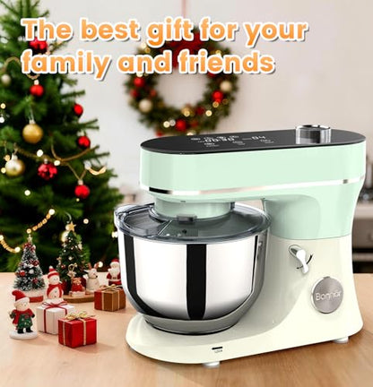 Bonnor Stand Mixer 6QT Kitchen Mixer with LED Smart Touchscreen, 11-Speed Tilt-Head Mixer with Timer, 4 Preset Menus, Stainless Steel Bowl, Dough Hook, Whisk, Beater (Green, 6Qt)