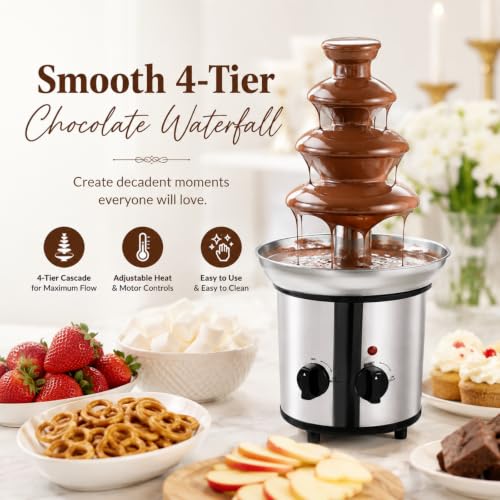4-Tier Chocolate Fountain Machine, 60 oz Electric Fondue Fountain