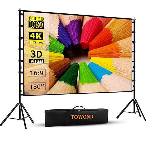 TOWOND Projector Screen and Stand, 180 inch Outdoor Projector Screen 15 FT Large Projection Screen, Portable 16:9 4K HD Rear Front Movie Screen with Carry Bag Wrinkle-Free Design for Backyard Theater