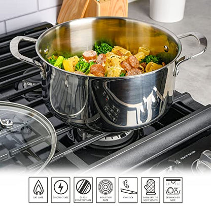 Martha Stewart Castelle 5-Quart 18/8 Stainless Steel Induction Safe Dutch Oven Casserole Pot With lid
