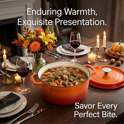 YJX Cast Iron Dutch Oven Pot with Lid, Enameled Cast Iron Pot, Orange Bread Dutch Oven, 4QT Heavy-Duty Cookware Oven Safe to 500°F for Bread Baking, Braising, Stews, Roasting