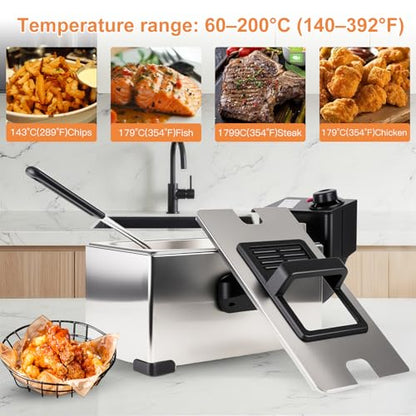 Electric Deep Fryer with Basket, 2500W 304 Stainless Steel Deep Fryer, 3.2 Qt (3.0L) Adjustable Temperature Electric Fryer for Home, Party & Holiday Cooking
