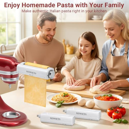 3-Piece Pasta Maker Attachments for KitchenAid Stand Mixers, Pasta Roller, Fettuccine Cutter & Spaghetti Cutter Set,Homemade Fresh Noodle Maker Accessories with Cleaning Brush