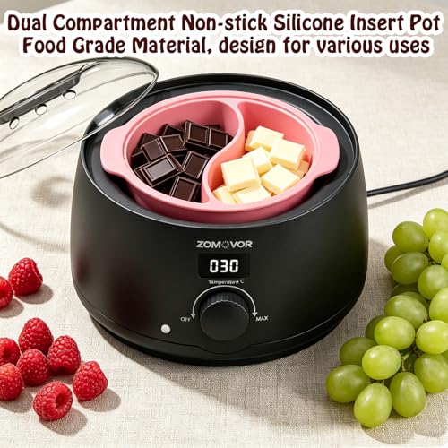 Electric Chocolate Melting Pot, 16.9oz 100W Digital Temperature Control Non-Stick Silicone Candy Melter, Mini Electric Fondue Pot for Chocolate, Cheese, Caramel, Cake Pops, Food Grade Material