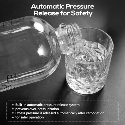 ABUKE Aluminum Sparkling Water Maker with Lever Handle, Metal Body & Nozzle, Compatible with Threaded CO2 Cylinders, Automatic Pressure Release, BPA-Free PET Bottle, 2-Year Warranty