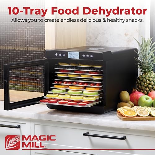 Magic Mill Premium Food Dehydrator Machine (10 Extra-Large Stainless Steel Trays) 700W Dryer for Beef Jerky, Fruits, Vegetables, Dog Treats, 48 Hour Digital Timer - 95°-167° Temperature Control