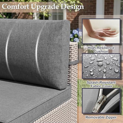 SnugVista Patio Furniture Set, 12-Piece Outdoor Sectional Sofa with Swivel Rocker Chairs & Ottomans, Wicker Patio Conversation Set with Coffee Table, Gray Cushions