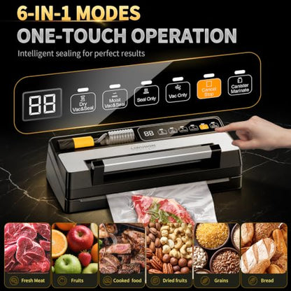 Next-Gen Vacuum Sealer Machine, Food Vacuum Sealer with Powerful Suction Pump, Dual-System for Valve&Textured Bags, Canisters & Marinate, Dual-Heat Seal for Dry&Moist Food, Built-in Cutter&Bag Storage