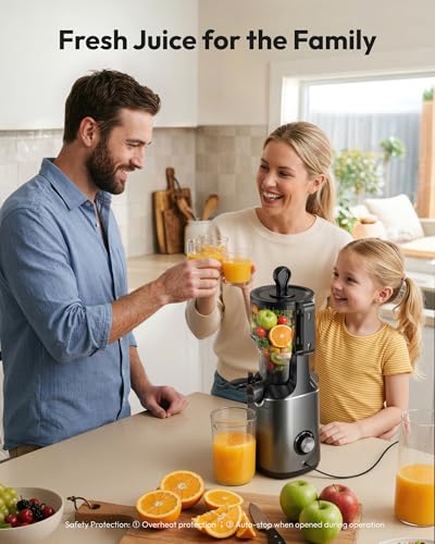 Cold Press Juicer Machines, EUHOMY 5.8" Wide Feed Chute, Slow Masticating Juicer for Whole Vegetables and Fruits, 99.6% High Juice Yield, Easy to clean, Juicer Machines with BPA Free