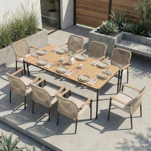 SUNSITT 9 Piece Outdoor Patio Dining Set w/Cushioned Woven Rattan Chairs