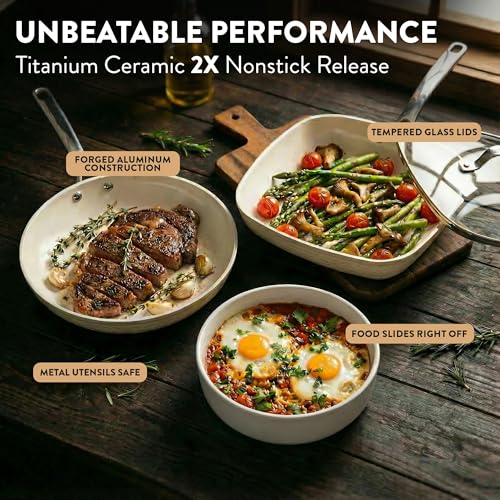 Gotham Steel Hammered 15 Pc Ceramic Cookware Set Nonstick, Pots and Pans Set Non Stick with Induction Cookware, Cooking Utensils & Steamer, Non Toxic PFOA PFOS Free, Oven & Dishwasher Safe