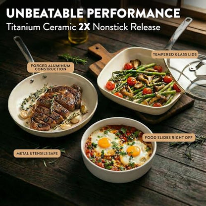 Gotham Steel Hammered 15 Pc Ceramic Cookware Set Nonstick, Pots and Pans Set Non Stick with Induction Cookware, Cooking Utensils & Steamer, Non Toxic PFOA PFOS Free, Oven & Dishwasher Safe